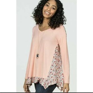 Matilda Jane Sing It Out Tunic Sz XL Modal Peach Multi Floral Ruffle V-Neck